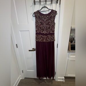 Wine Colored Formal Cachet Dress, Evening Gown, Bedazzled, Fancy